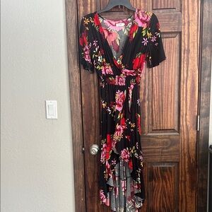 KorMei Black Floral High Low Dress